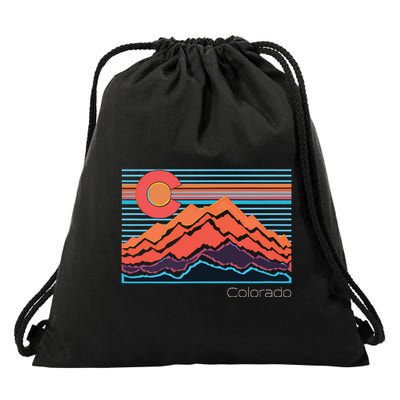 Vintage Colorado Mountain Landscape And Flag Graphic Drawstring Bag