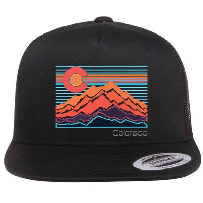 Vintage Colorado Mountain Landscape And Flag Graphic Flatbill Hat
