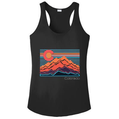 Vintage Colorado Mountain Landscape And Flag Graphic Ladies PosiCharge Competitor Racerback Tank