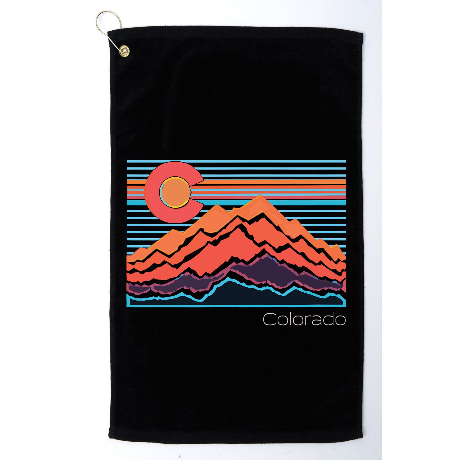 Vintage Colorado Mountain Landscape And Flag Graphic Golf Towel
