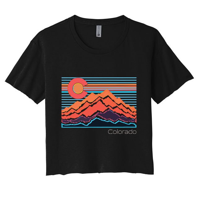 Vintage Colorado Mountain Landscape And Flag Graphic Crop Top