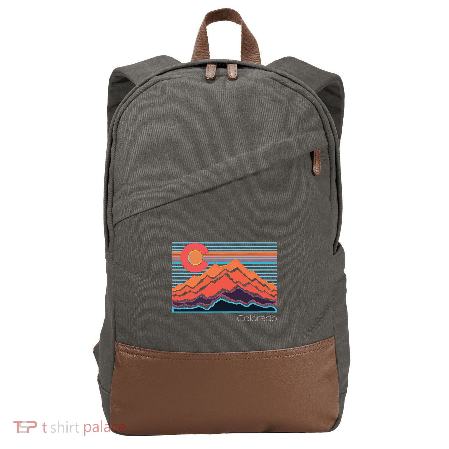 Vintage Colorado Mountain Landscape And Flag Graphic Cotton Canvas Backpack
