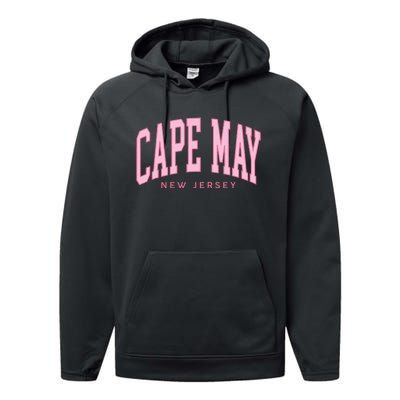 Vintage Cape May Nj Retro Throwback Beach Preppy Performance Fleece Hoodie