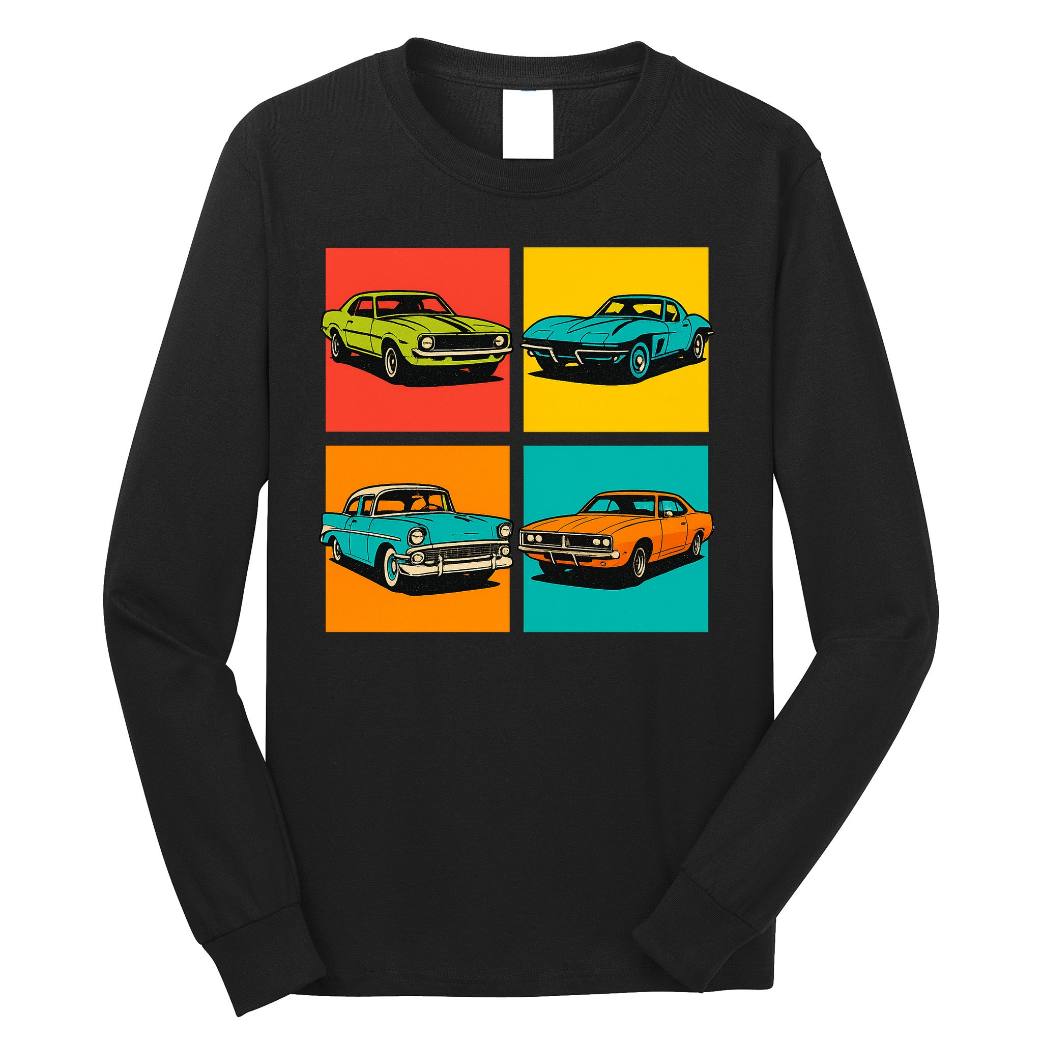 Vintage Classic Muscle Cars Pop Art Design Long Sleeve Shirt