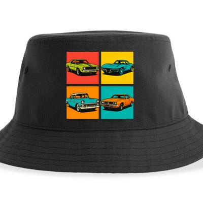 Vintage Classic Muscle Cars Pop Art Design Sustainable Bucket Hat