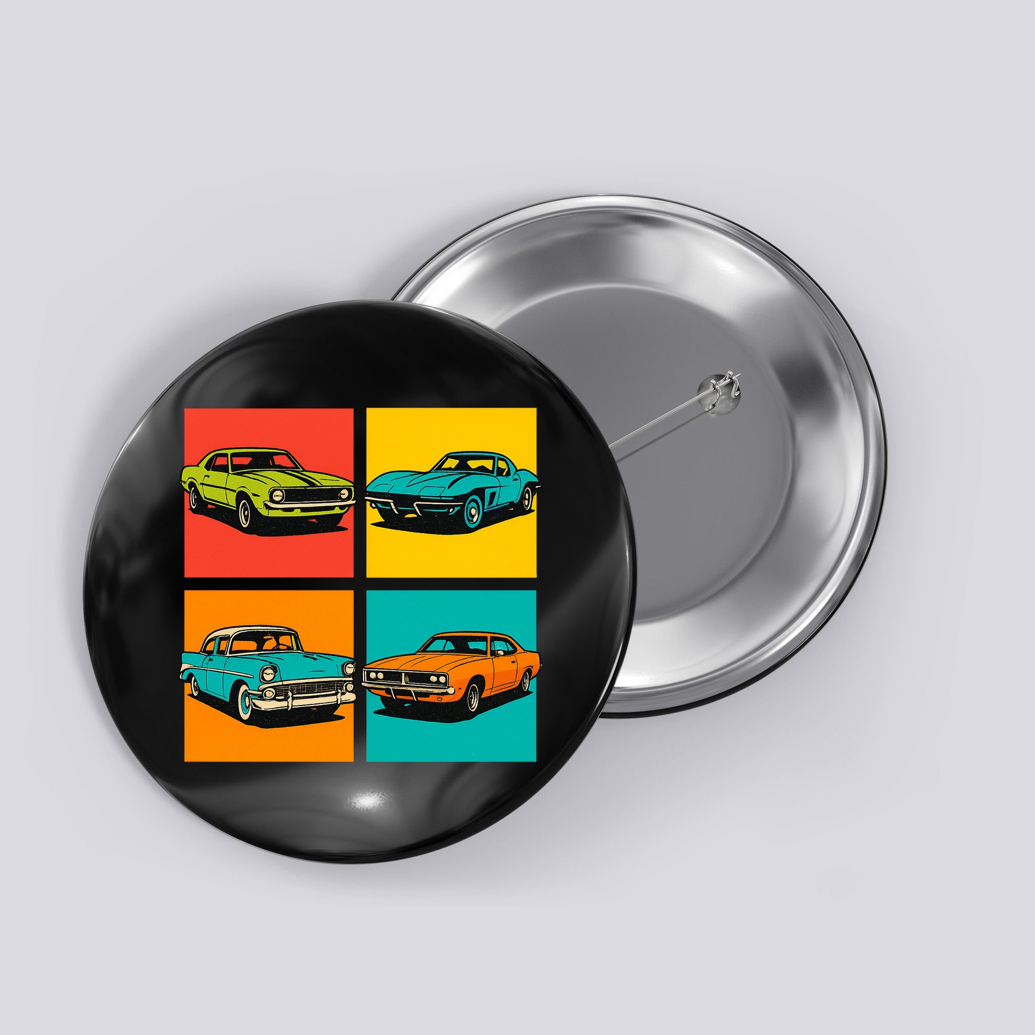 Vintage Classic Muscle Cars Pop Art Design Button