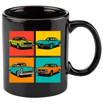 Vintage Classic Muscle Cars Pop Art Design 11oz C Handle Ceramic Mug