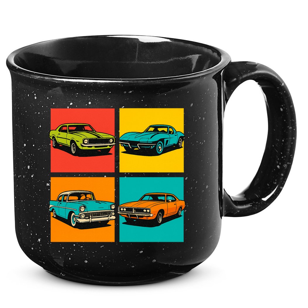 Vintage Classic Muscle Cars Pop Art Design 15oz Campfire Ceramic Mug