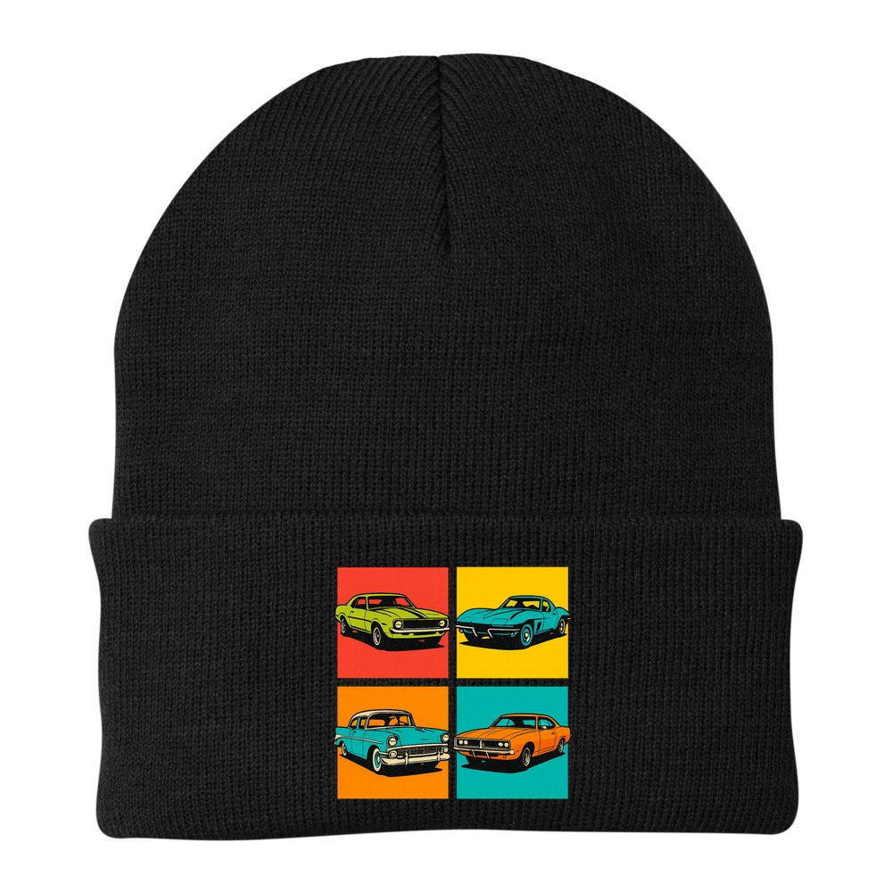 Vintage Classic Muscle Cars Pop Art Design Beanie