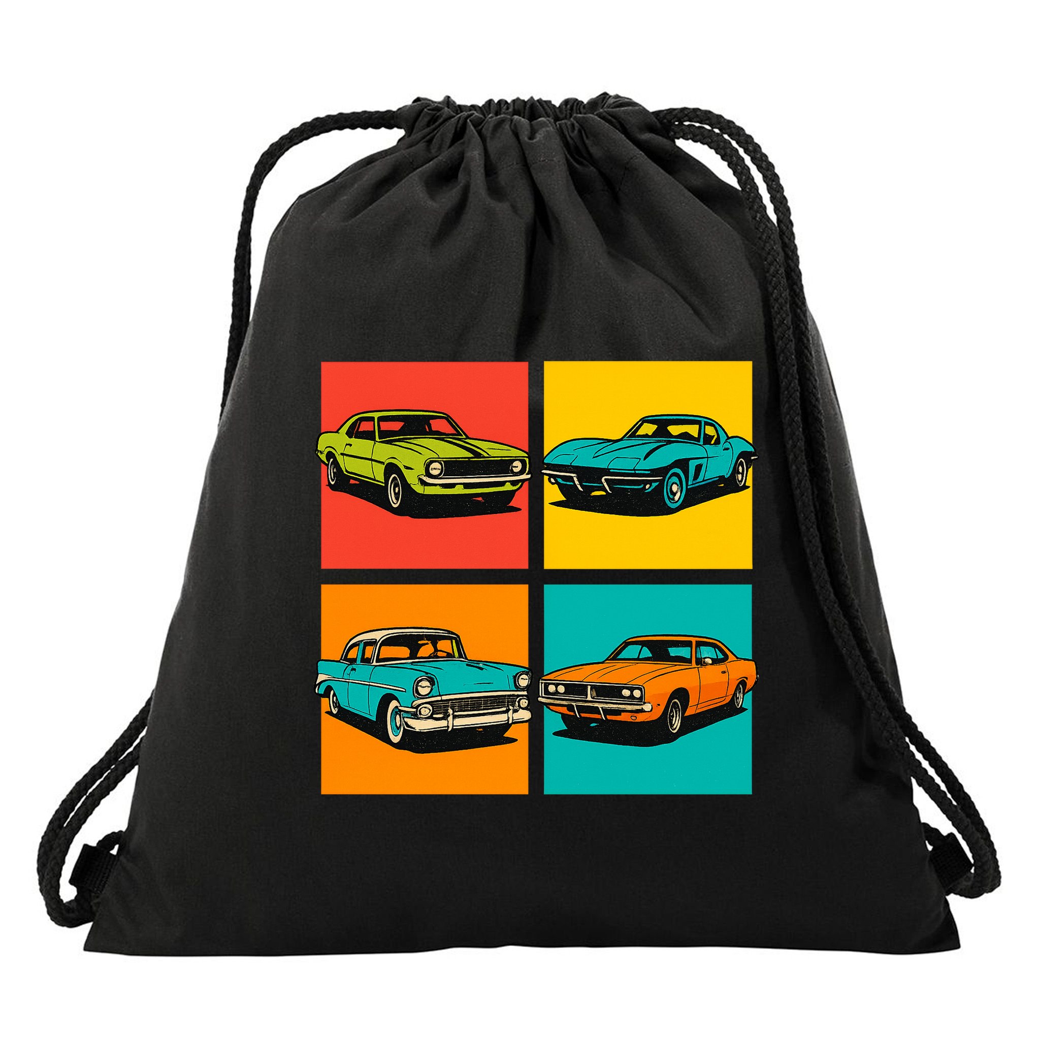 Vintage Classic Muscle Cars Pop Art Design Drawstring Bag