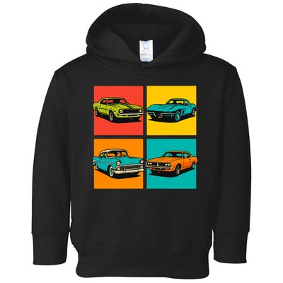 Vintage Classic Muscle Cars Pop Art Design Toddler Hoodie