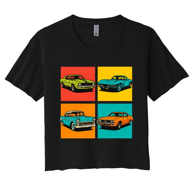 Vintage Classic Muscle Cars Pop Art Design Crop Top