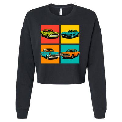 Vintage Classic Muscle Cars Pop Art Design Cropped Pullover Crew