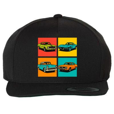 Vintage Classic Muscle Cars Pop Art Design Wool Snapback Cap