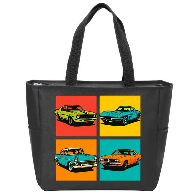 Vintage Classic Muscle Cars Pop Art Design Zip Tote Bag