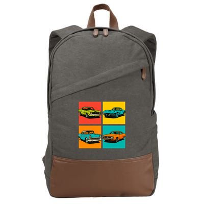 Vintage Classic Muscle Cars Pop Art Design Cotton Canvas Backpack