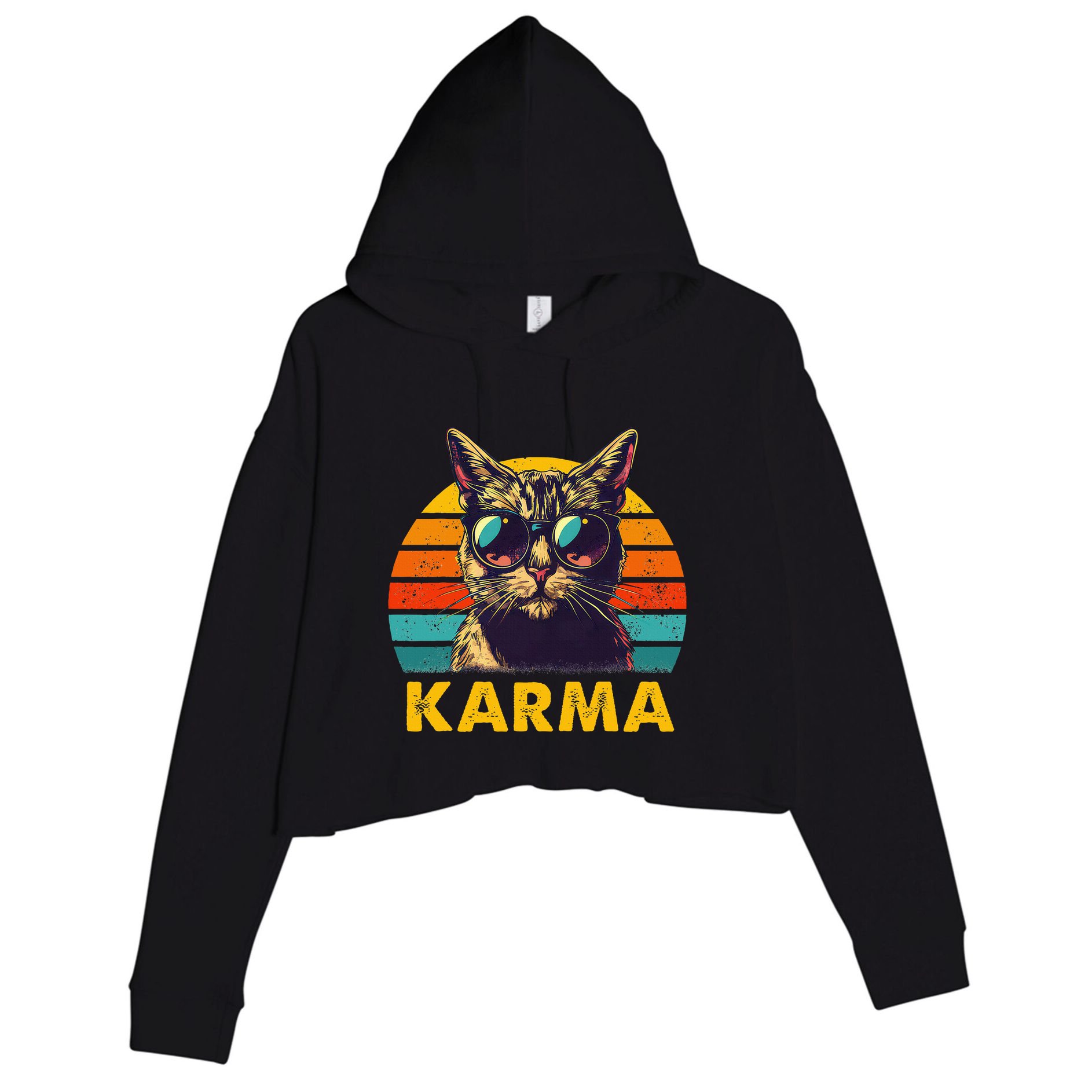 Vintage Cat Music Gifts Crop Fleece Hoodie