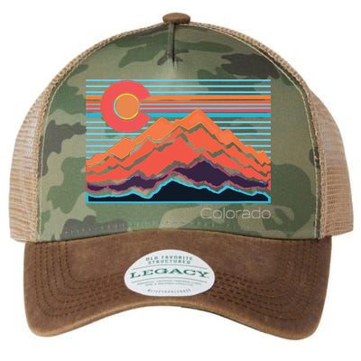 Vintage Colorado Mountain Landscape And Flag Graphic Legacy Tie Dye Trucker Hat