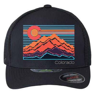 Vintage Colorado Mountain Landscape And Flag Graphic Flexfit Unipanel Trucker Cap