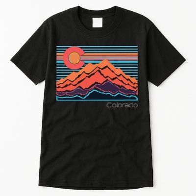 Vintage Colorado Mountain Landscape And Flag Graphic Tall T-Shirt