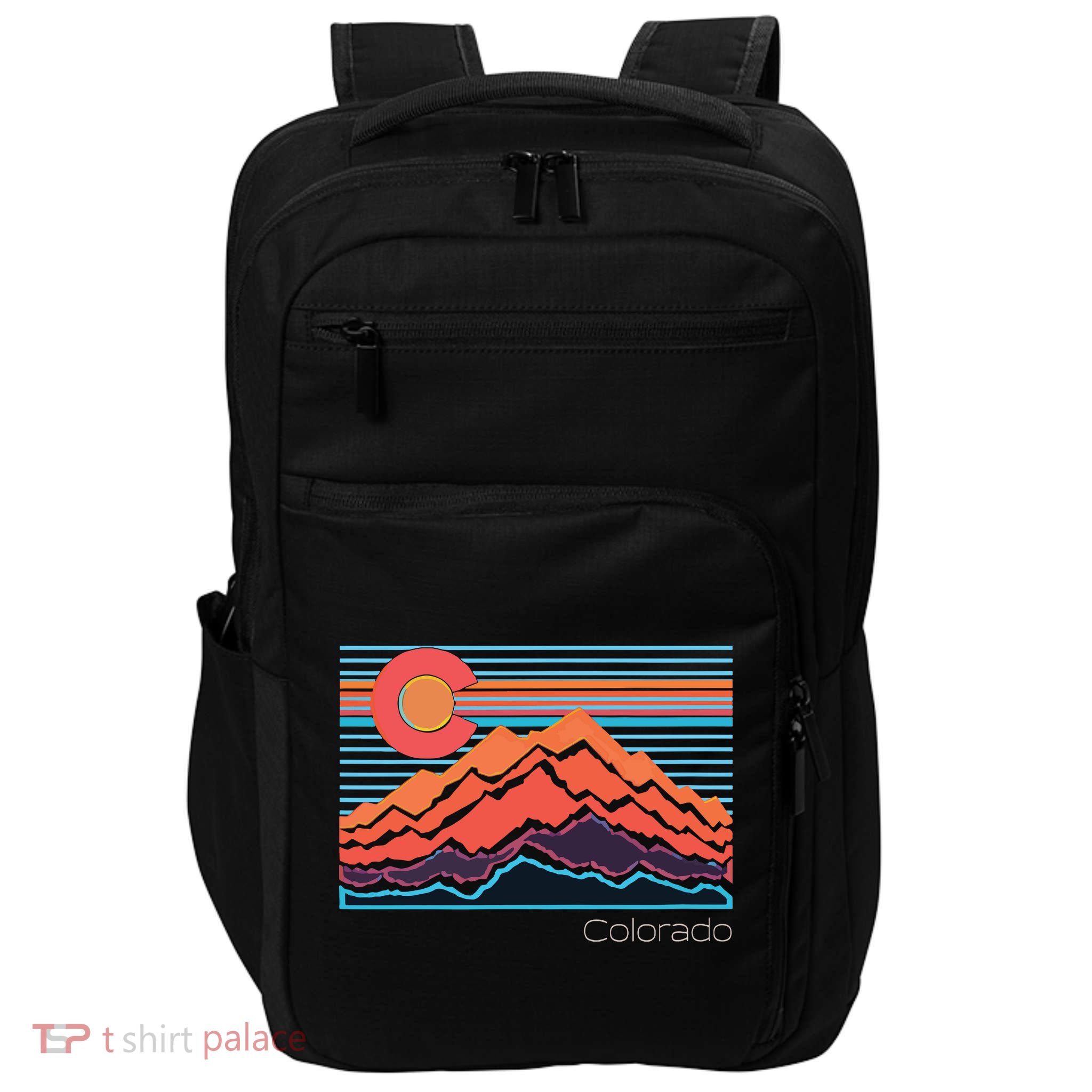 Vintage Colorado Mountain Landscape And Flag Graphic Impact Tech Backpack