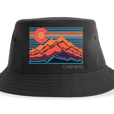 Vintage Colorado Mountain Landscape And Flag Graphic Sustainable Bucket Hat