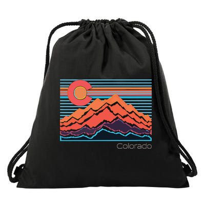 Vintage Colorado Mountain Landscape And Flag Graphic Drawstring Bag