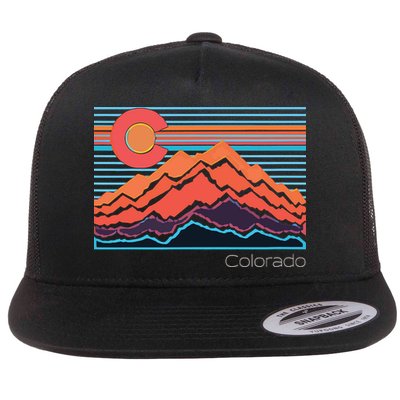 Vintage Colorado Mountain Landscape And Flag Graphic Flatbill Hat