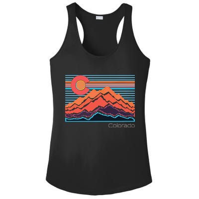 Vintage Colorado Mountain Landscape And Flag Graphic Ladies PosiCharge Competitor Racerback Tank