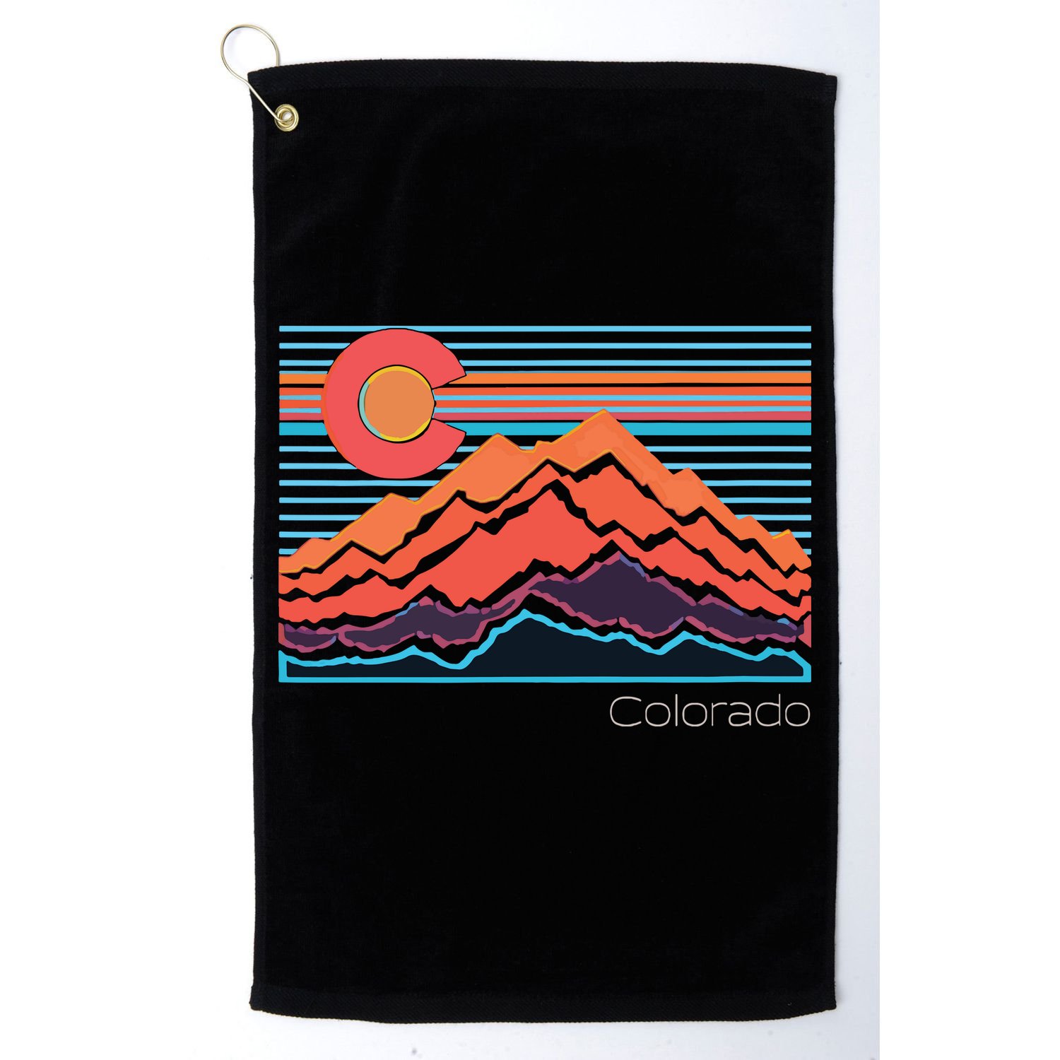 Vintage Colorado Mountain Landscape And Flag Graphic Golf Towel