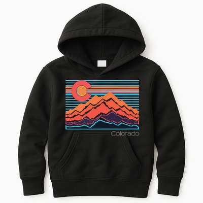 Vintage Colorado Mountain Landscape And Flag Graphic Kids Hoodie