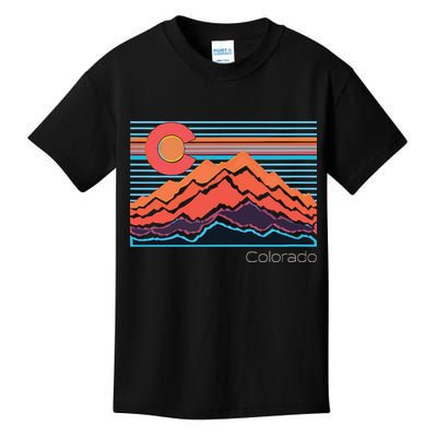 Vintage Colorado Mountain Landscape And Flag Graphic Kids T-Shirt