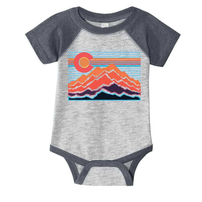 Vintage Colorado Mountain Landscape And Flag Graphic Infant Baby Jersey Bodysuit