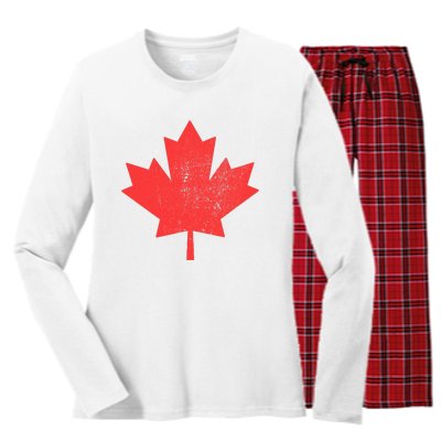 Vintage Canada Maple Leaf Canada Day Women's Long Sleeve Flannel Pajama Set 