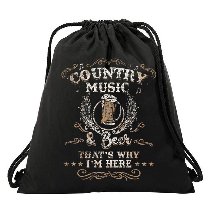 Vintage Country Music And Beer ThatS Why IM Here Legends Drawstring Bag