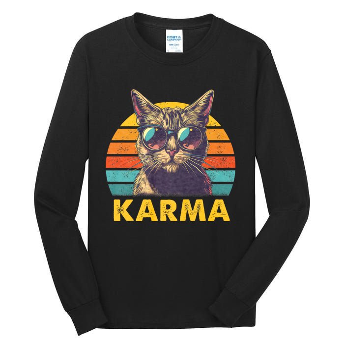 Vintage Cat Music Gifts For Teens Girl Women Karma Tall Long Sleeve T-Shirt