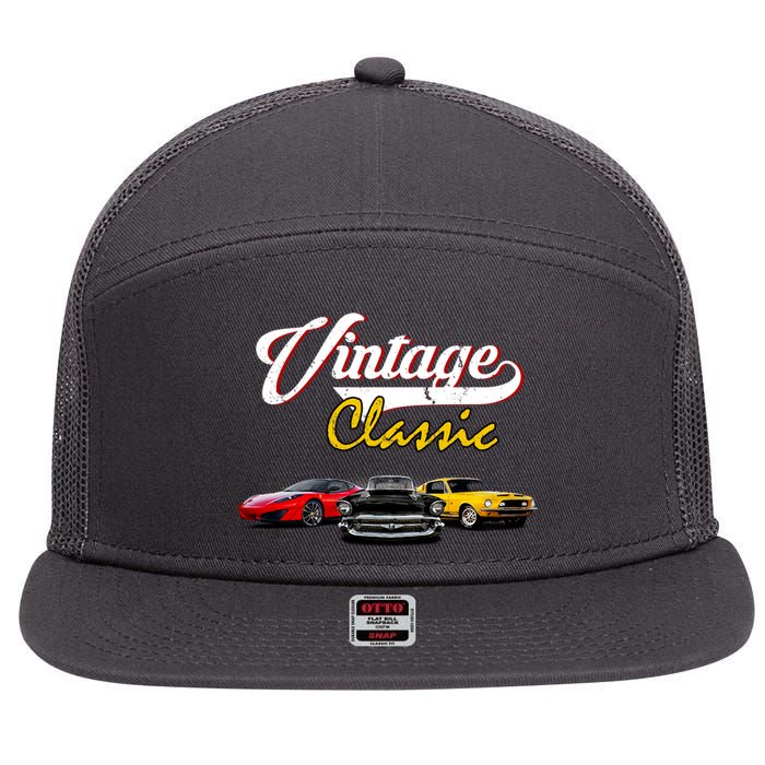 Vintage Classic Oldies Cars 7 Panel Mesh Trucker Snapback Hat