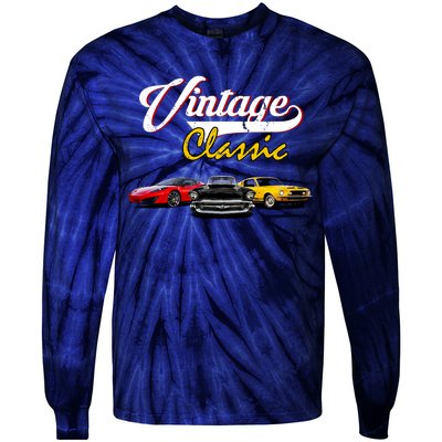 Vintage Classic Oldies Cars Tie-Dye Long Sleeve Shirt