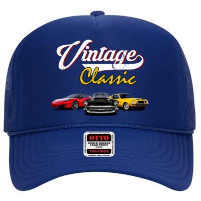 Vintage Classic Oldies Cars High Crown Mesh Back Trucker Hat