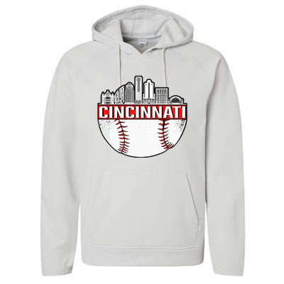 Vintage Cincinnati Ohio Skyline Performance Fleece Hoodie