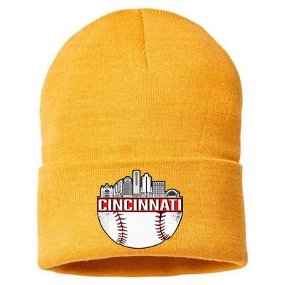 Vintage Cincinnati Ohio Skyline Sustainable Knit Beanie