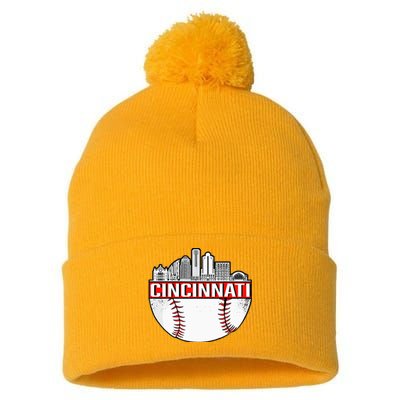 Vintage Cincinnati Ohio Skyline Pom Pom 12in Knit Beanie