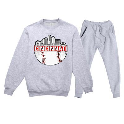 Vintage Cincinnati Ohio Skyline Premium Crewneck Sweatsuit Set