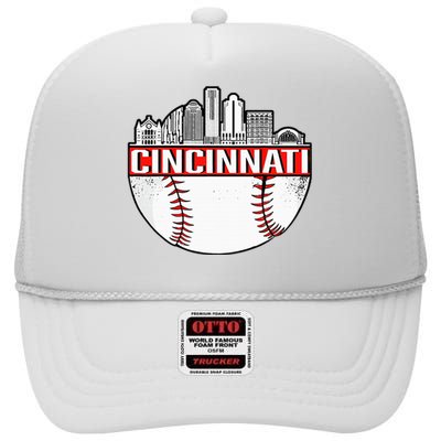 Vintage Cincinnati Ohio Skyline High Crown Mesh Back Trucker Hat