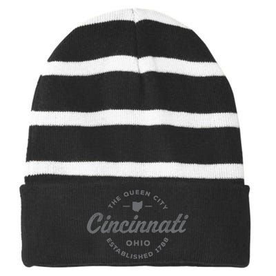 Vintage Cincinnati Ohio 1788 Retro Throwback Souvenir Striped Beanie with Solid Band