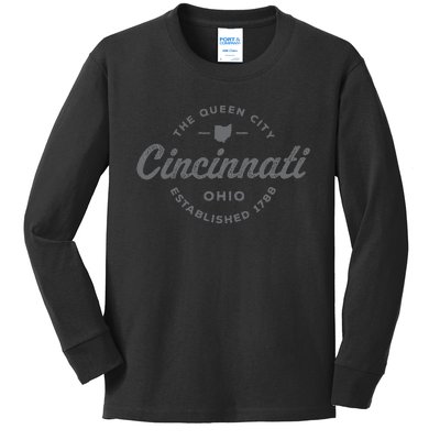 Vintage Cincinnati Ohio 1788 Retro Throwback Souvenir Kids Long Sleeve Shirt