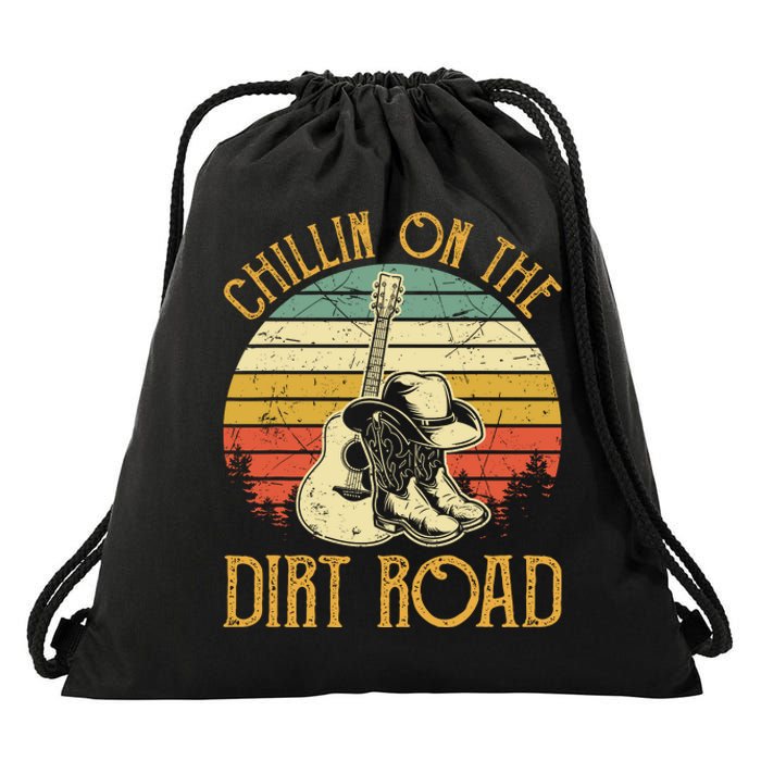 Vintage Chillin On The Dirt Road Retro Country Music Western Drawstring Bag