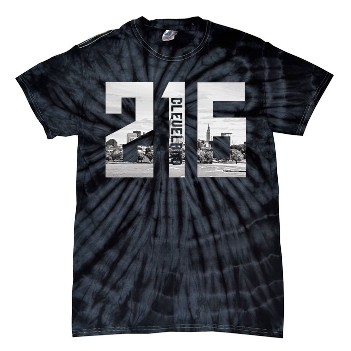 Vintage Cleveland Ohio 216 Area Code Skyline Tie-Dye T-Shirt