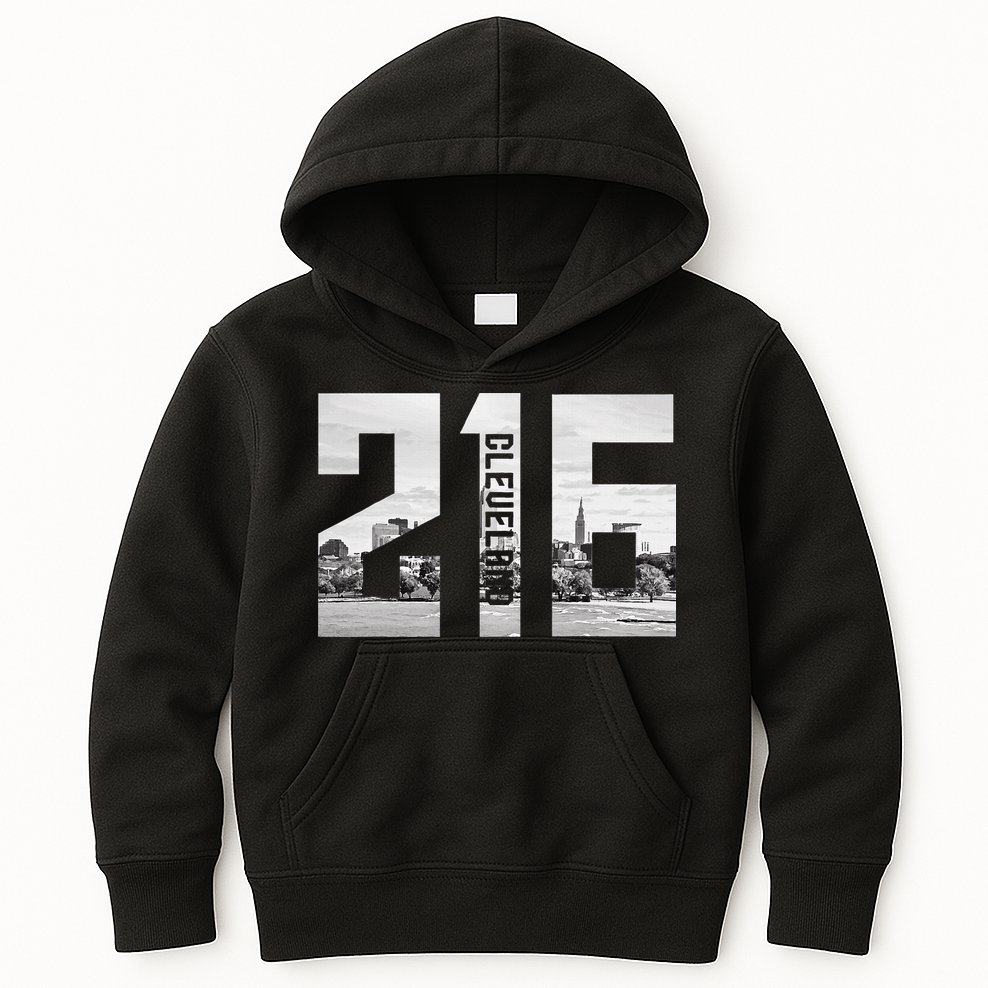 Vintage Cleveland Ohio 216 Area Code Skyline Kids Hoodie