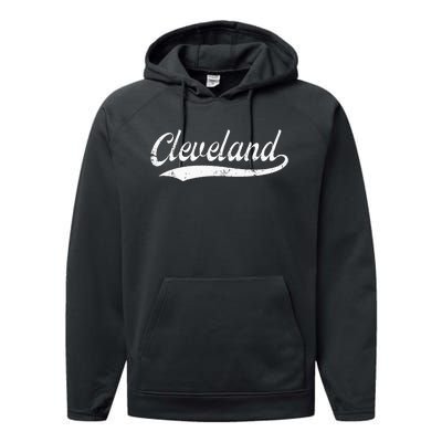 Vintage Cleveland Ohio Distressed OH Apparel Performance Fleece Hoodie